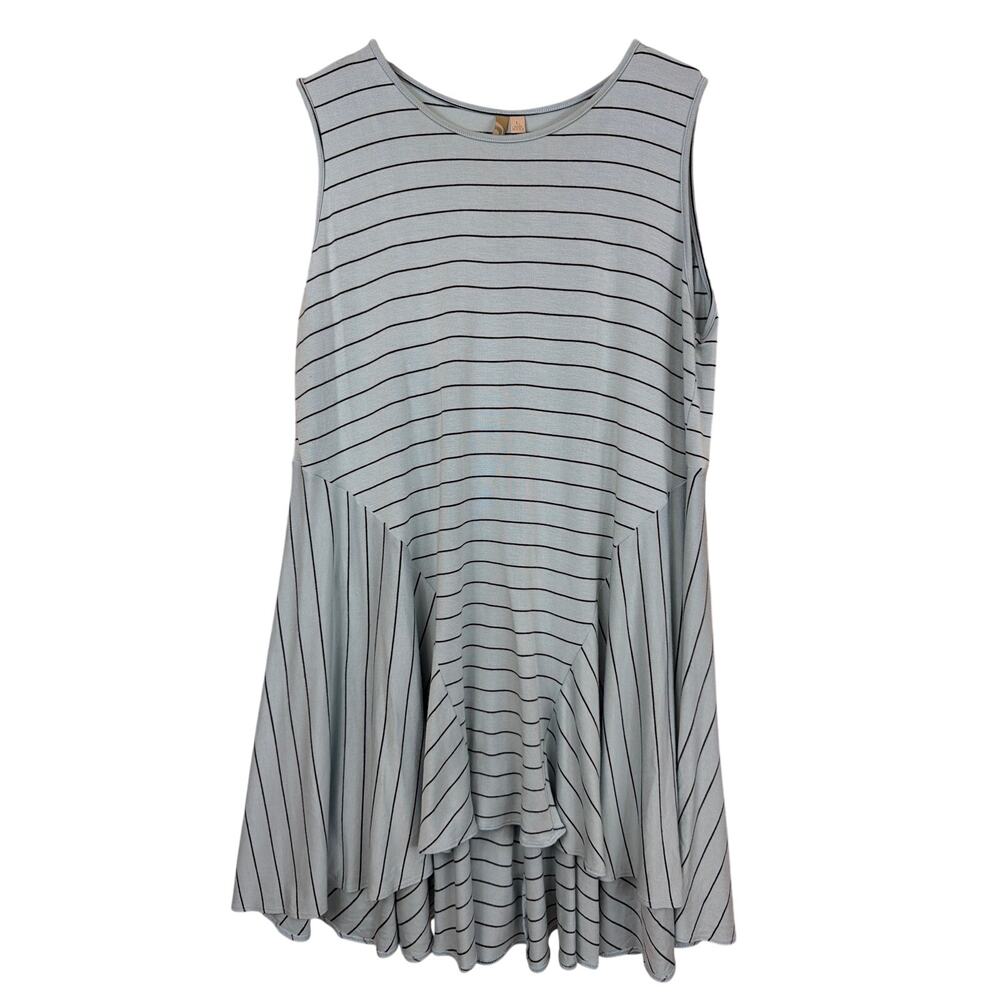 Comfy USA Blue Black Striped Sleeveless High Low Tunic Top LARGE
